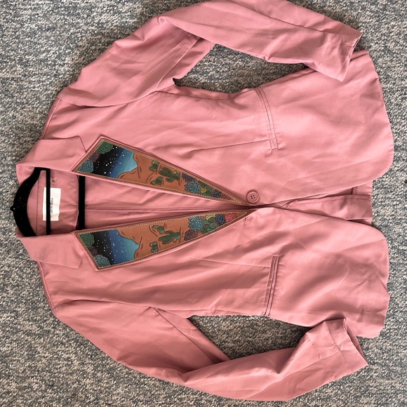 🌵Western 🌵 Custom Pink Cactus Tooled Leather Blazer- Medium - Picture 1 of 7